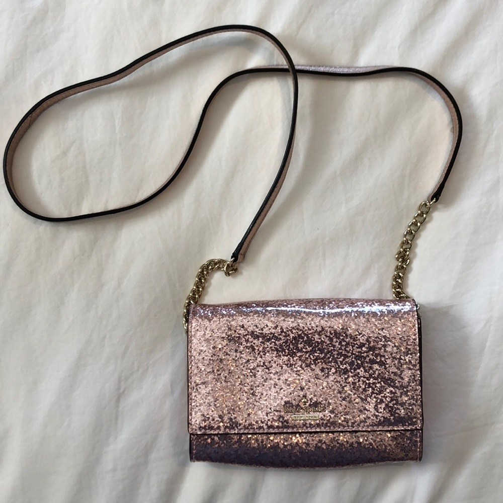 Kate Spade rose gold glitter crossbody bag